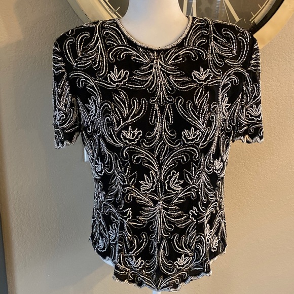 Stenay Tops - Vintage Stenay Silk beaded evening wear top